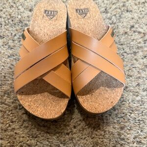 Reef Tan Platform Slide Sandals